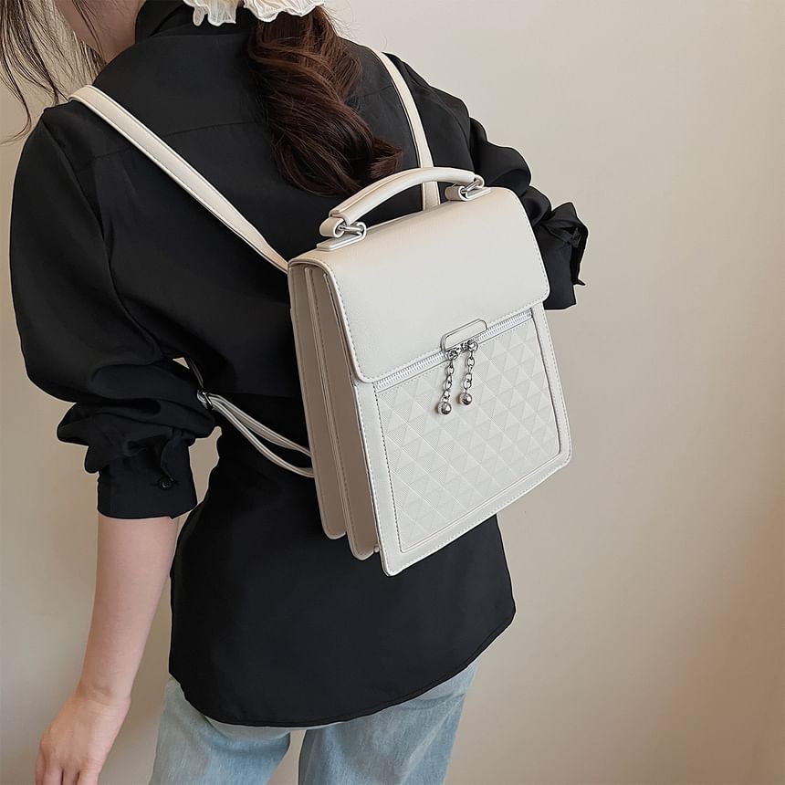 Flap Faux Plain Backpack Leather