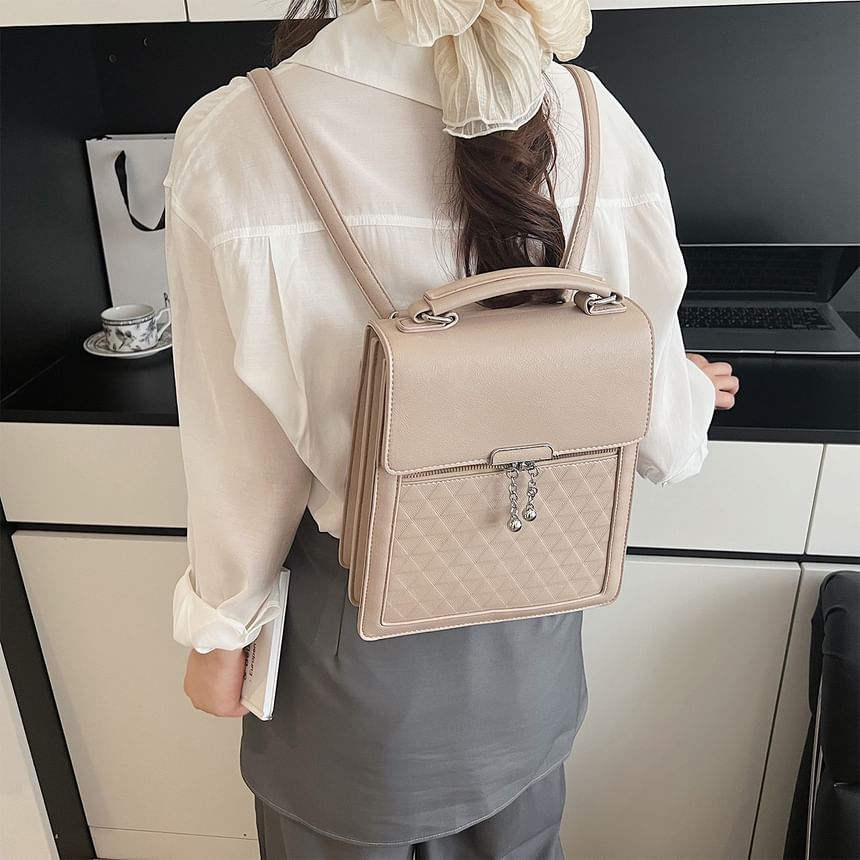 Flap Faux Plain Backpack Leather