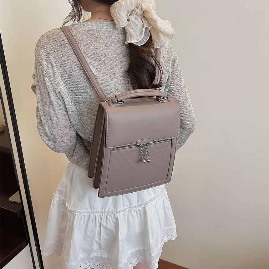 Flap Faux Plain Backpack Leather
