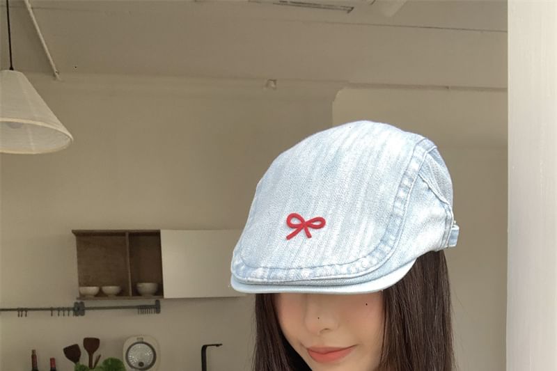 Denim Ribbon Newsboy Cap
