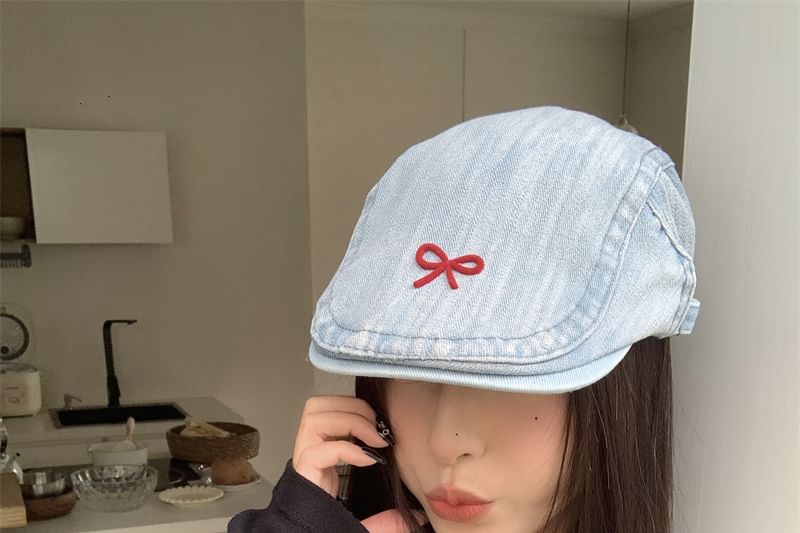 Denim Ribbon Newsboy Cap