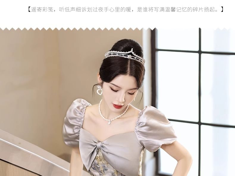 Short-Sleeve Floral Panel Ball Gown