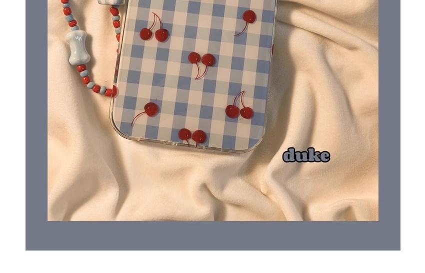 Cherry Print iPhone Case / Beaded Strap / Set