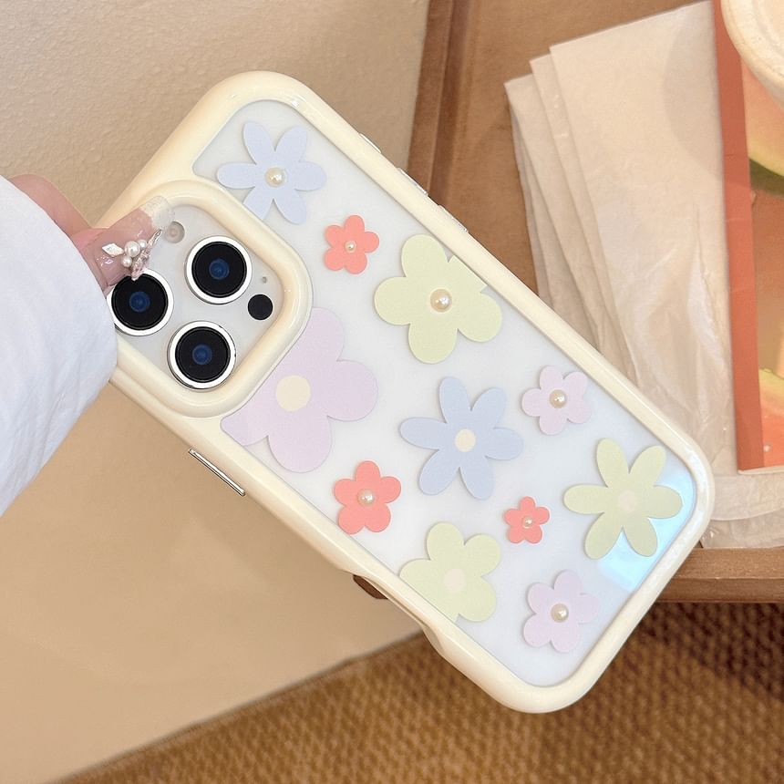 iPhone Print Floral Sticker Faux Pearl + Set: Case