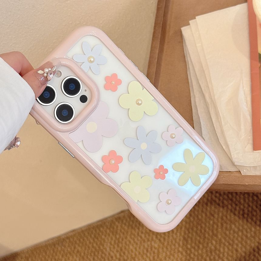 iPhone Print Floral Sticker Faux Pearl + Set: Case