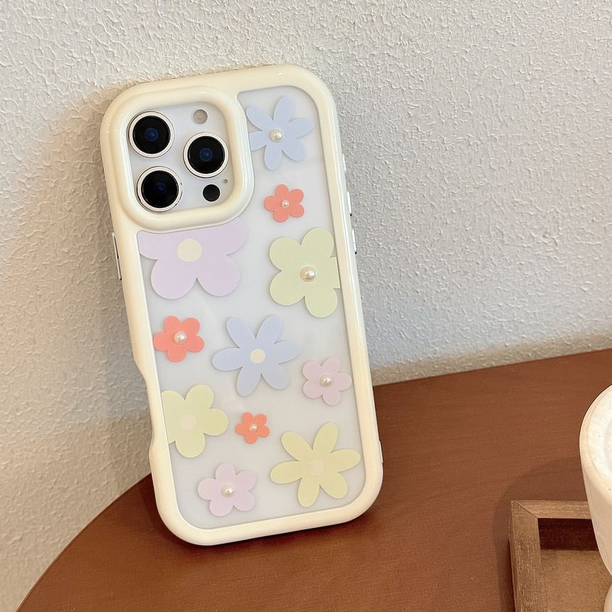 iPhone Print Floral Sticker Faux Pearl + Set: Case