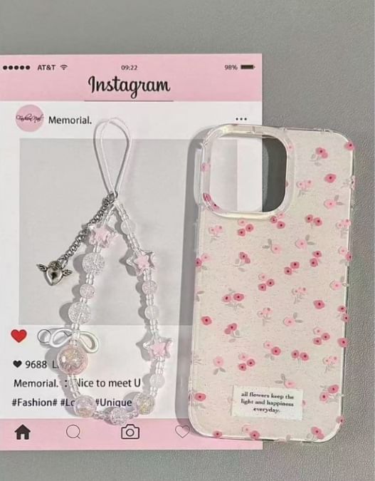 Floral Print Strap Case / Beaded Set iPhone