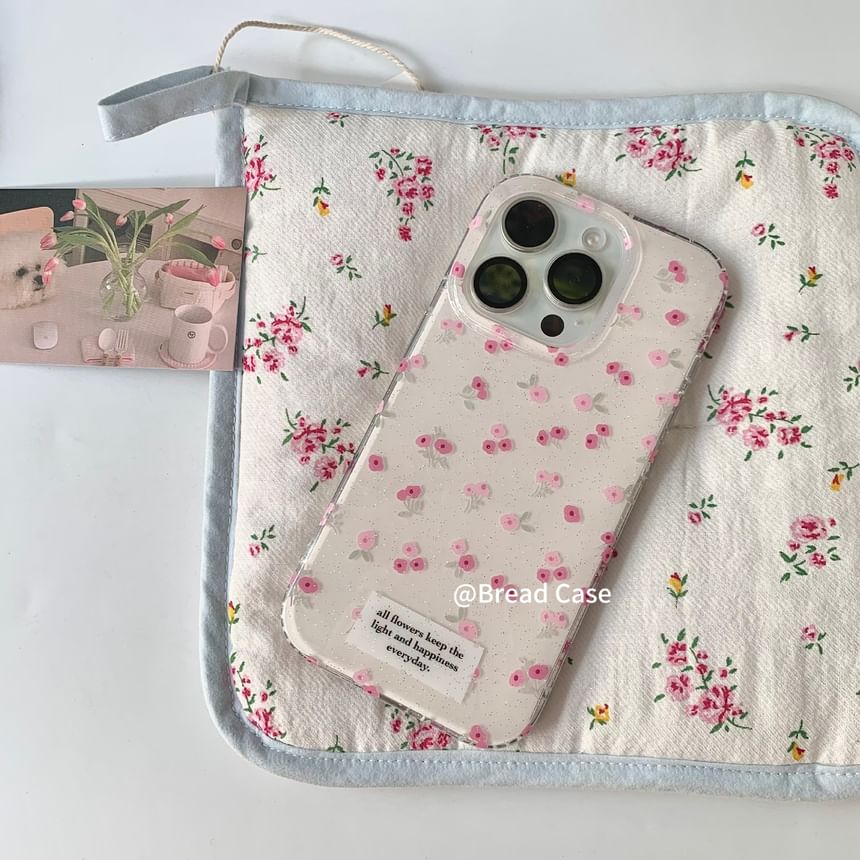 Floral Print Strap Case / Beaded Set iPhone