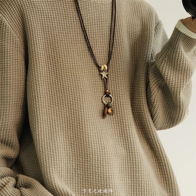 Star Pendant Bead Necklace Cord Layered