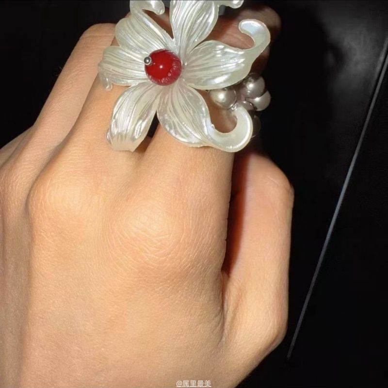 Pearl Faux Alloy Elastic Floral Ring