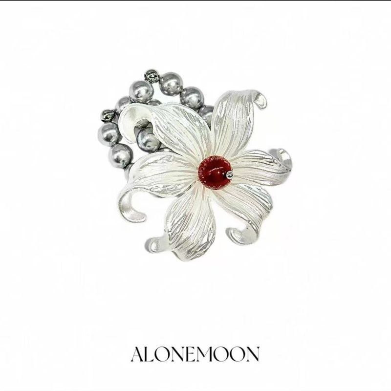 Pearl Faux Alloy Elastic Floral Ring