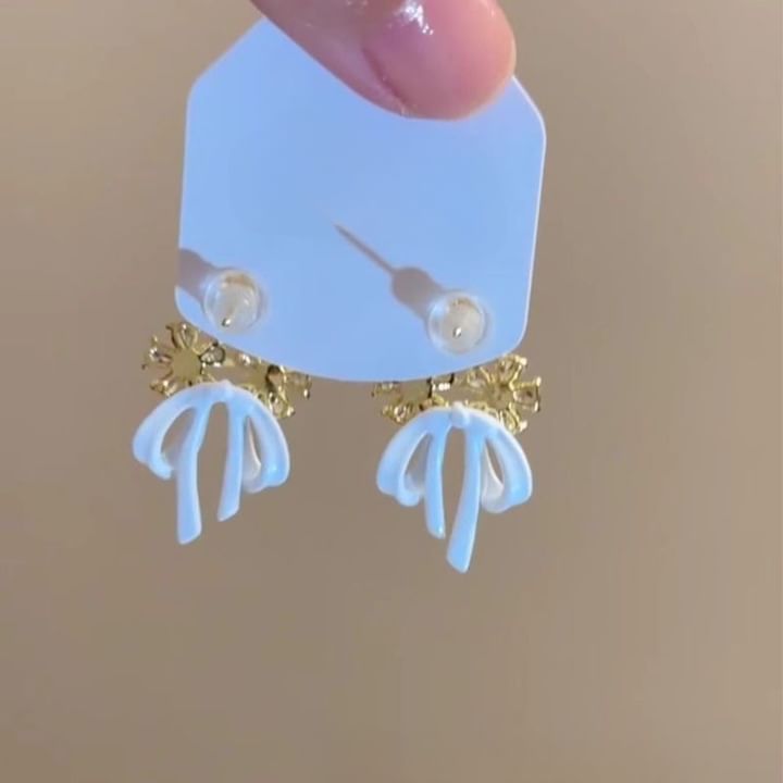 Earring Rhinestone Alloy Bow Chandelier Floral