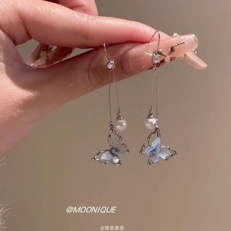 Faux Butterfly Earring Dangle Pearl Alloy Resin