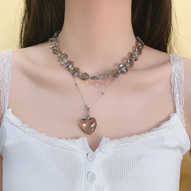 Faux Choker Station Heart Pendant Crystal