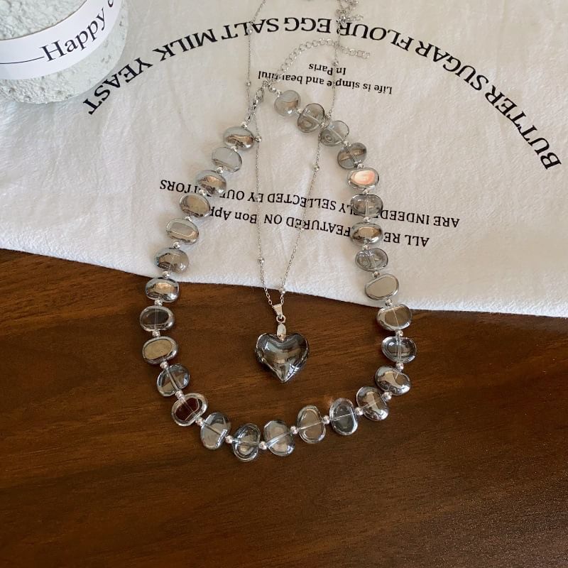 Faux Choker Station Heart Pendant Crystal