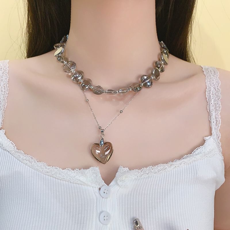 Faux Choker Station Heart Pendant Crystal