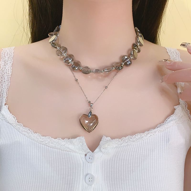 Faux Choker Station Heart Pendant Crystal