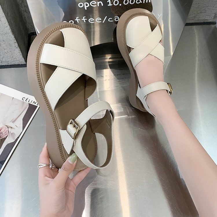 Leather Sandals Faux Platform