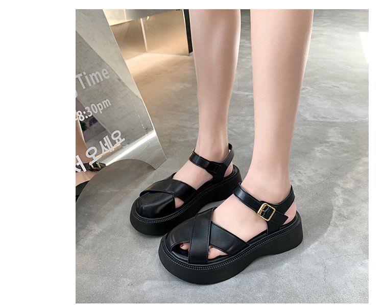 Leather Sandals Faux Platform