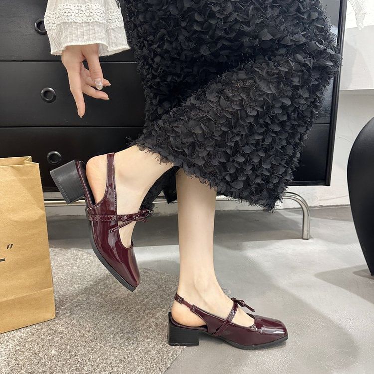Toe Square Mary Pumps Jane Slingback Bow