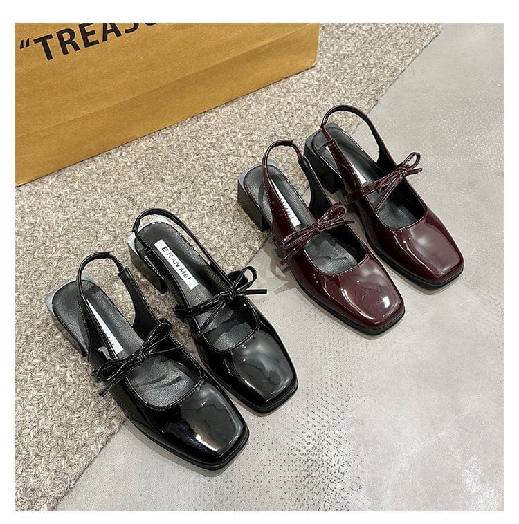 Toe Square Mary Pumps Jane Slingback Bow
