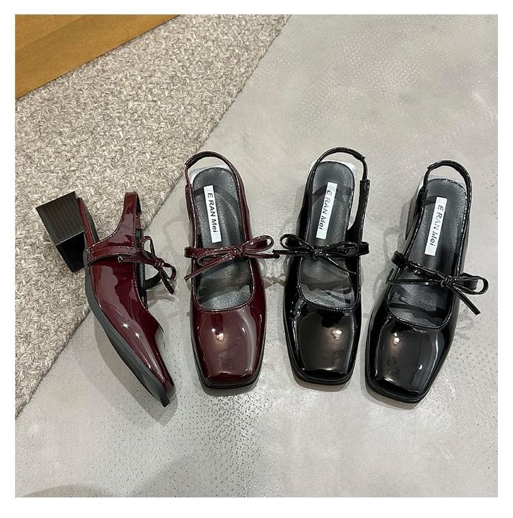 Toe Square Mary Pumps Jane Slingback Bow