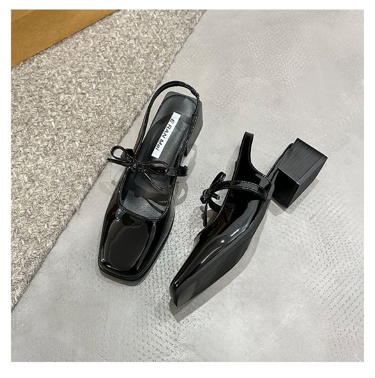 Toe Square Mary Pumps Jane Slingback Bow