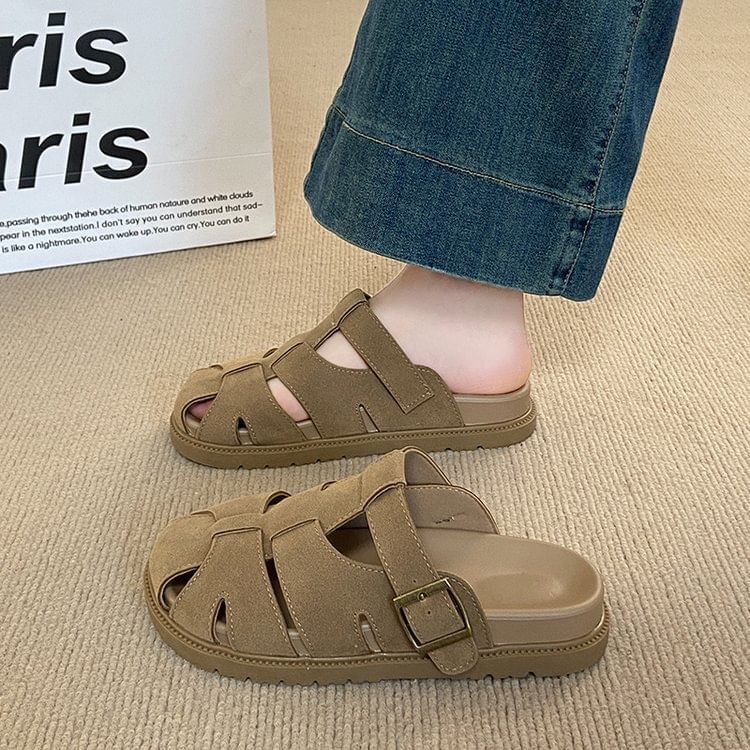 Platform Faux Suede Mules Woven