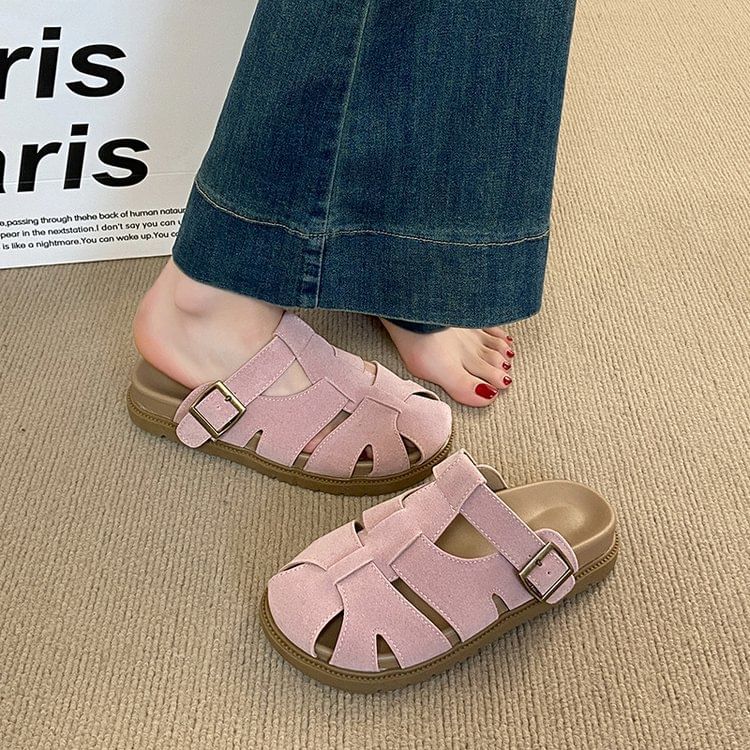 Platform Faux Suede Mules Woven
