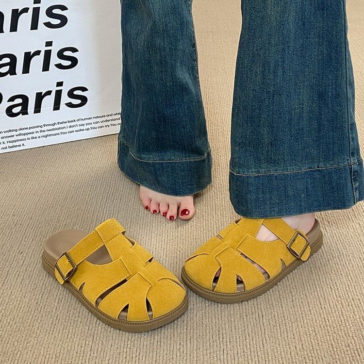 Platform Faux Suede Mules Woven
