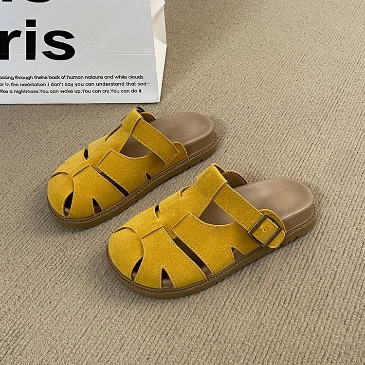 Platform Faux Suede Mules Woven