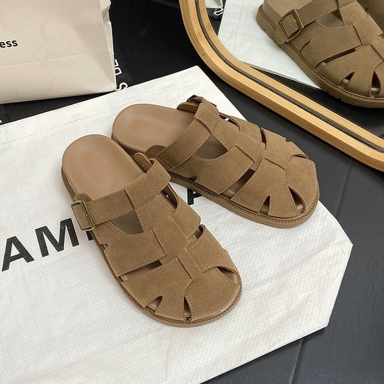 Platform Faux Suede Mules Woven