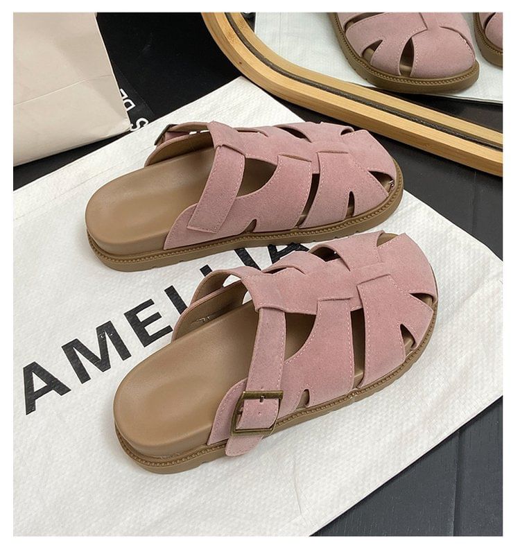 Platform Faux Suede Mules Woven