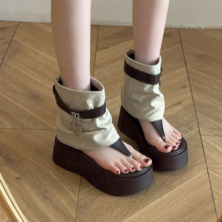 Thong Boots Padlock Platform Panel