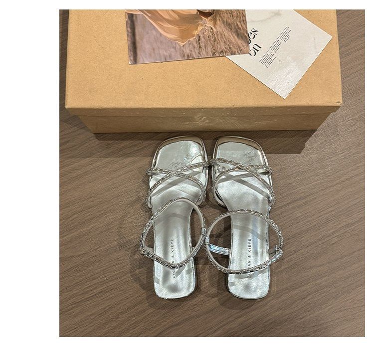 Block Sandals Heel Rhinestone