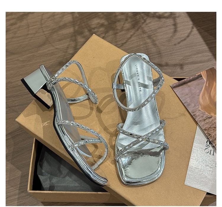 Block Sandals Heel Rhinestone