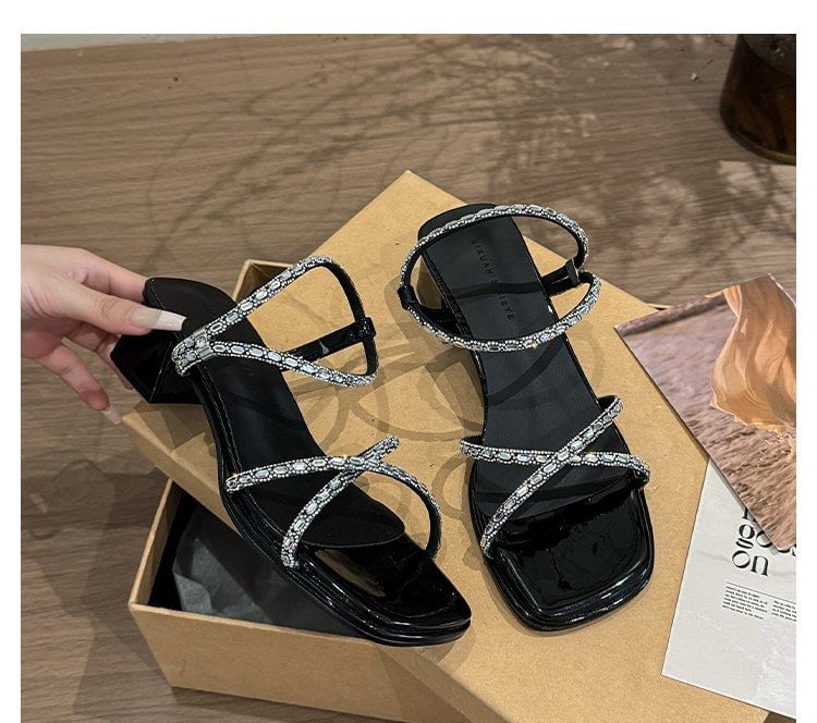 Block Sandals Heel Rhinestone