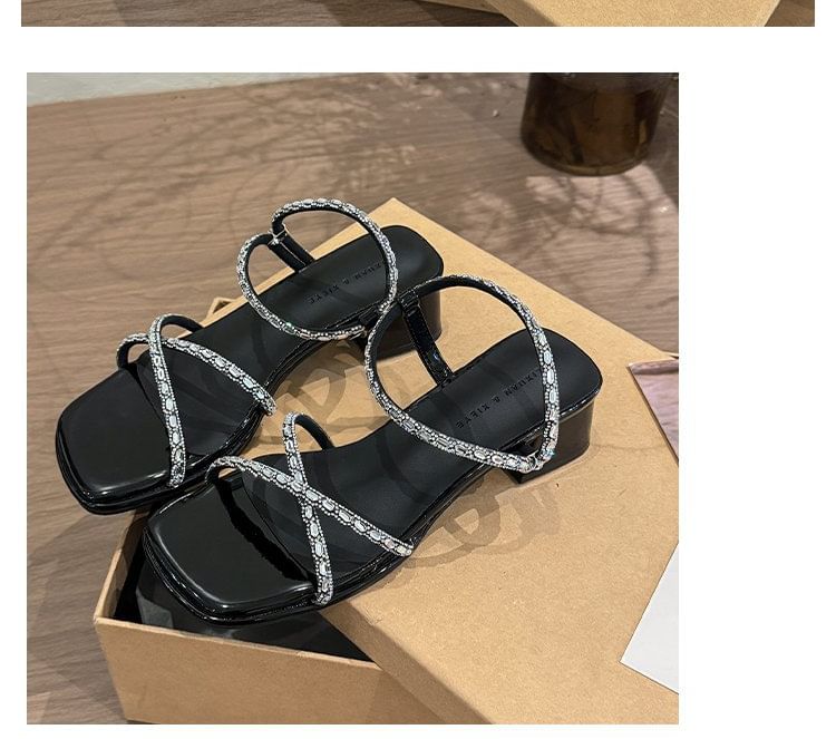 Block Sandals Heel Rhinestone