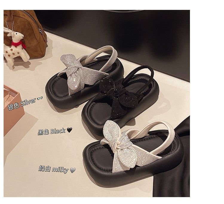 Bow Slingback Rhinestone Sandals Platform