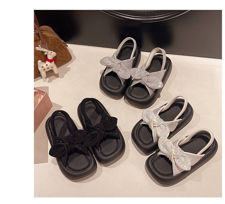 Bow Slingback Rhinestone Sandals Platform