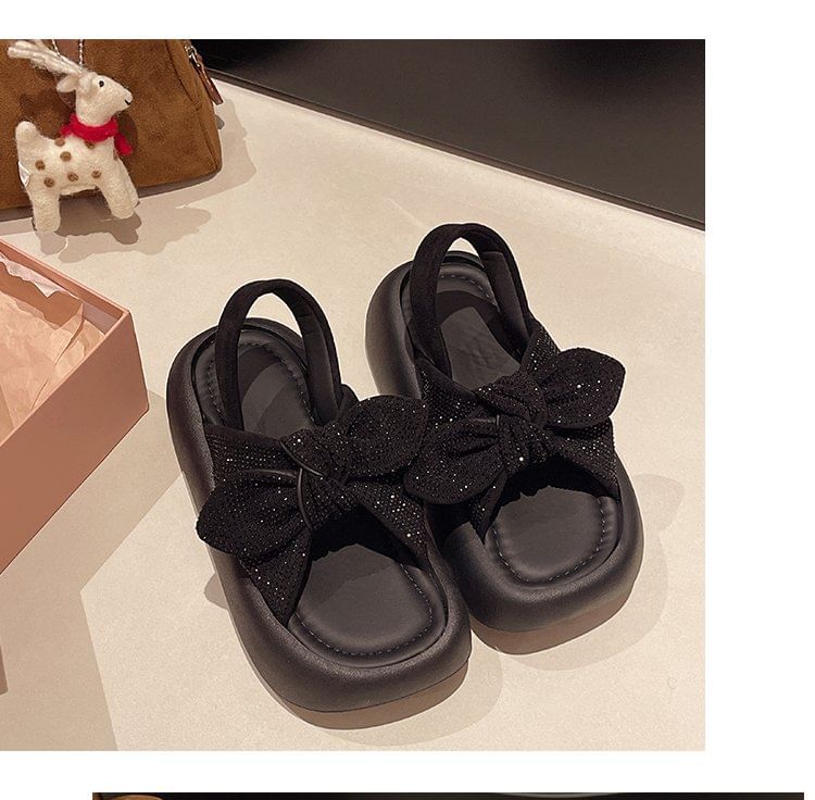Bow Slingback Rhinestone Sandals Platform