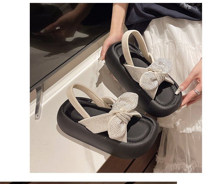 Bow Slingback Rhinestone Sandals Platform