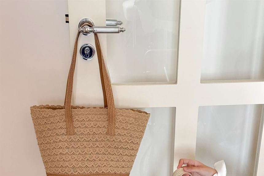 Panel Tote Lace Bag Straw