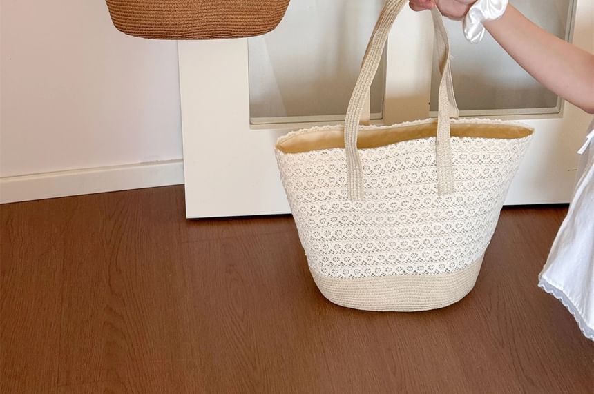 Panel Tote Lace Bag Straw