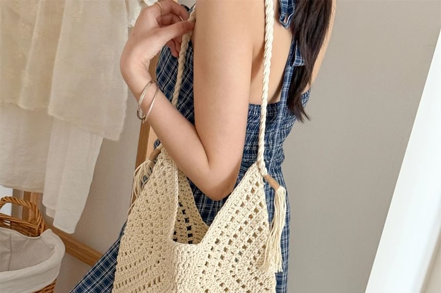 Tote Crochet Tassel Knit Bag