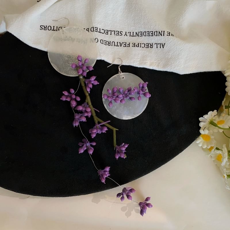 Statement Flower Earring Asymmetrical Drop Disc