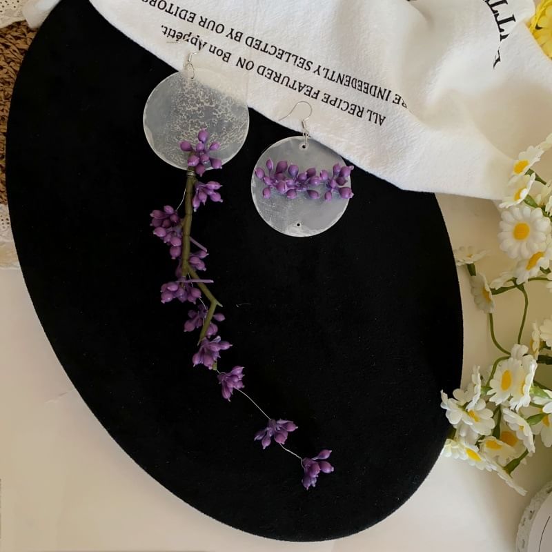 Statement Flower Earring Asymmetrical Drop Disc