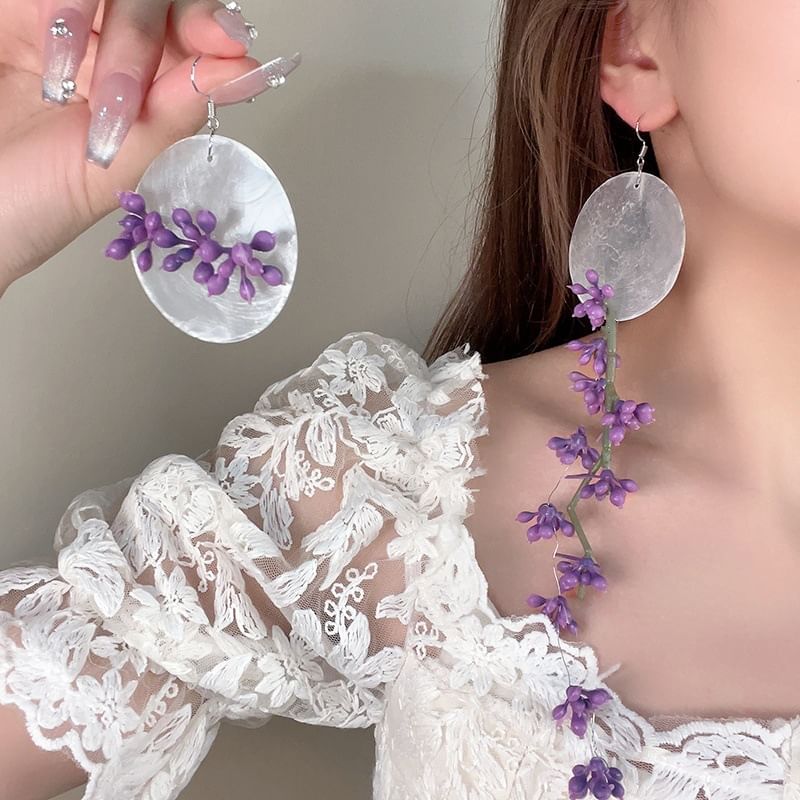 Statement Flower Earring Asymmetrical Drop Disc