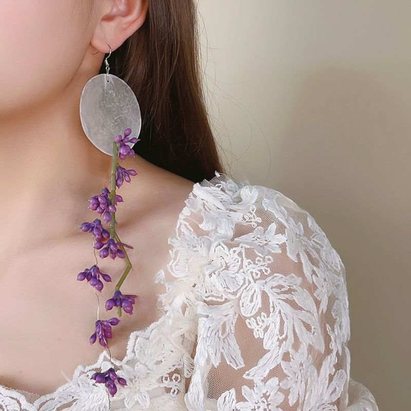 Statement Flower Earring Asymmetrical Drop Disc