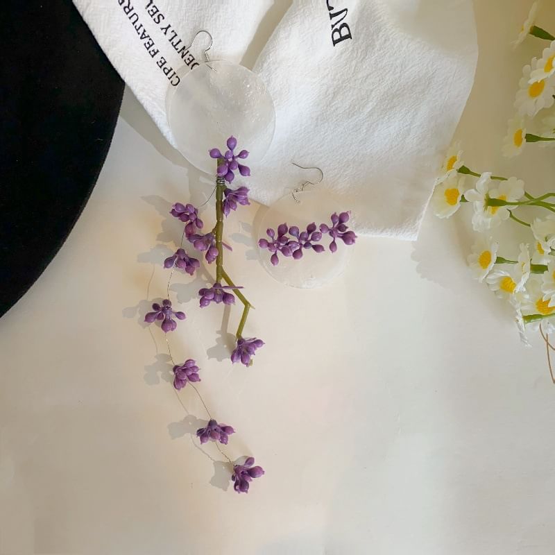 Statement Flower Earring Asymmetrical Drop Disc